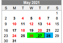 District School Academic Calendar for Lubbock-cooper South Elementary Sc for May 2021