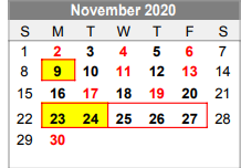 District School Academic Calendar for Lubbock-cooper North Elementary Sc for November 2020