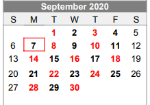 District School Academic Calendar for Lubbock-cooper North Elementary Sc for September 2020