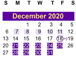 District School Academic Calendar for Hackney Primary for December 2020