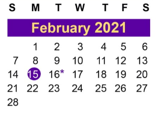 District School Academic Calendar for Juvenile Detent Ctr for February 2021