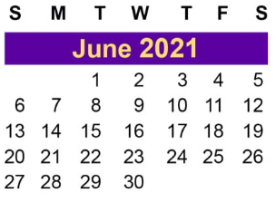 District School Academic Calendar for Slack Elementary for June 2021