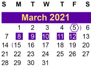 District School Academic Calendar for Kurth Primary for March 2021