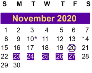 District School Academic Calendar for Dunbar Primary School for November 2020