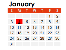 District School Academic Calendar for Fishback Creek Public Aca for January 2021