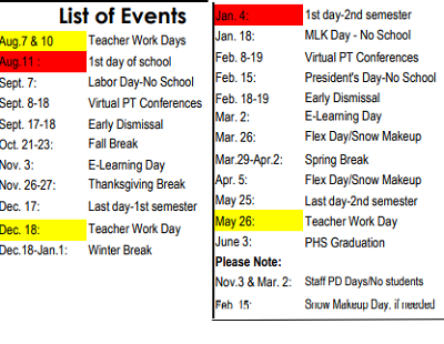District School Academic Calendar Legend for Lincoln Middle School