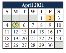 District School Academic Calendar for T A Howard Middle for April 2021