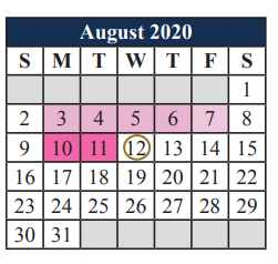 District School Academic Calendar for Alter Ed Ctr for August 2020