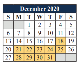 District School Academic Calendar for Mary L Cabaniss Elementary for December 2020