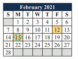 District School Academic Calendar for T A Howard Middle for February 2021