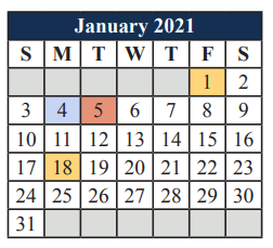 District School Academic Calendar for Mansfield Legacy High School for January 2021