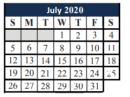 District School Academic Calendar for J L Boren Elementary for July 2020