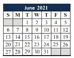 District School Academic Calendar for Elizabeth Smith Elementary for June 2021