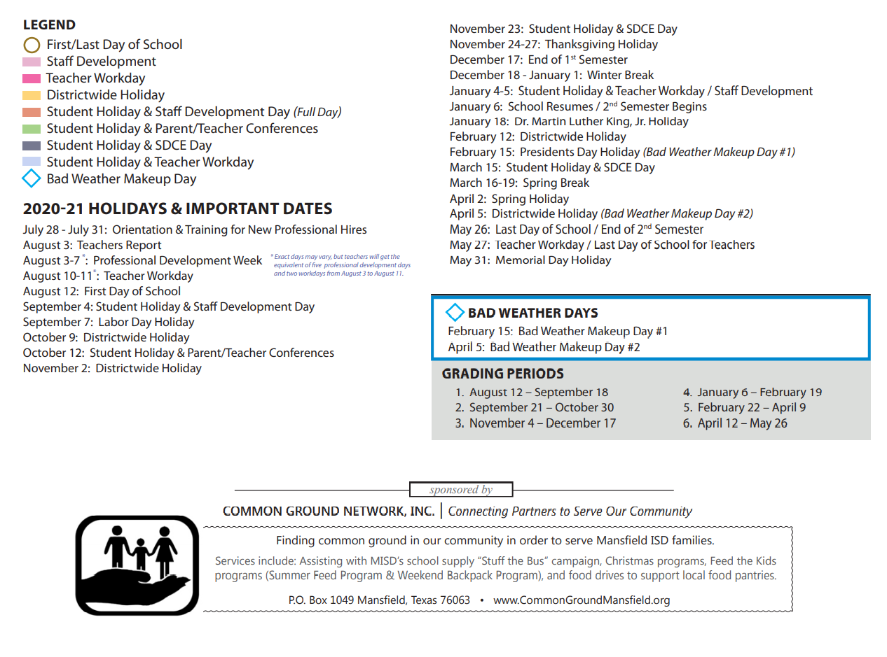 District School Academic Calendar Key for Della Icenhower  Intermediate