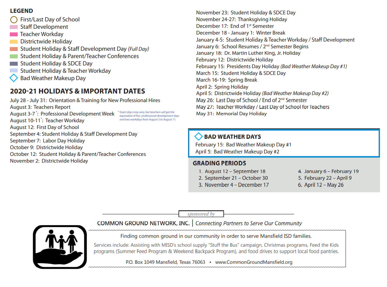 District School Academic Calendar Key for Cross Timbers Intermediate