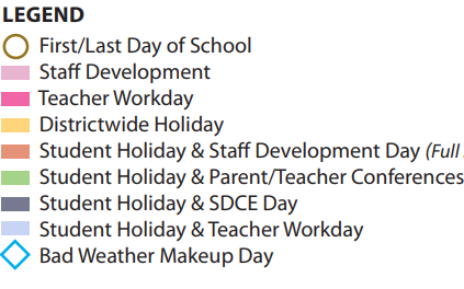 District School Academic Calendar Legend for T A Howard Middle