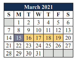 District School Academic Calendar for T A Howard Middle for March 2021