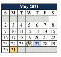 District School Academic Calendar for Alter Ed Ctr for May 2021