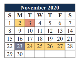 District School Academic Calendar for Glenn Harmon Elementary for November 2020