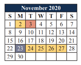 District School Academic Calendar for Alice Ponder Elementary for November 2020