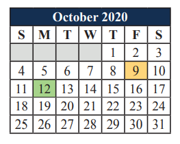 District School Academic Calendar for Tarver-rendon Elementary for October 2020