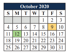 District School Academic Calendar for Mary L Cabaniss Elementary for October 2020