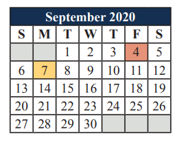 District School Academic Calendar for J L Boren Elementary for September 2020