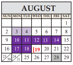 District School Academic Calendar for Colt Elementary for August 2020