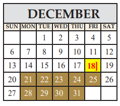 District School Academic Calendar for Marble Falls Middle School for December 2020
