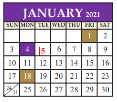 District School Academic Calendar for Marble Falls Middle School for January 2021