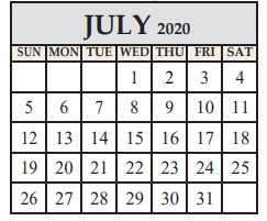 District School Academic Calendar for Marble Falls El for July 2020