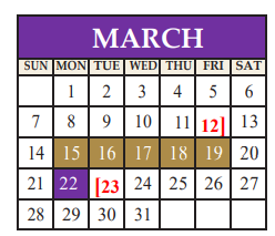 District School Academic Calendar for Marble Falls Middle School for March 2021