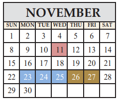 District School Academic Calendar for Marble Falls Middle School for November 2020