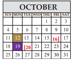 District School Academic Calendar for Marble Falls High School for October 2020