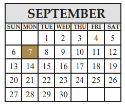 District School Academic Calendar for Colt Elementary for September 2020