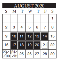 District School Academic Calendar for Alvarez Elementary for August 2020