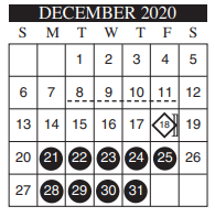 District School Academic Calendar for Mcauliffe Elementary for December 2020