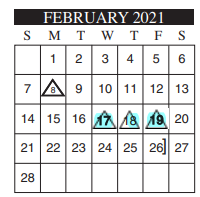 District School Academic Calendar for Instr/guid Center for February 2021