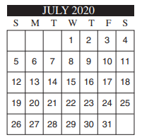 District School Academic Calendar for Milam Elementary for July 2020