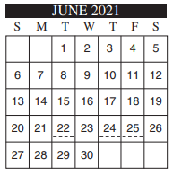 District School Academic Calendar for Milam Elementary for June 2021