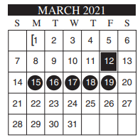 District School Academic Calendar for Roosevelt Elementary for March 2021