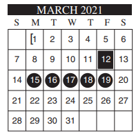 District School Academic Calendar for Michael E Fossum Middle School for March 2021