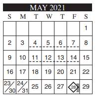 District School Academic Calendar for Michael E Fossum Middle School for May 2021
