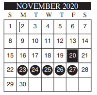 District School Academic Calendar for Michael E Fossum Middle School for November 2020