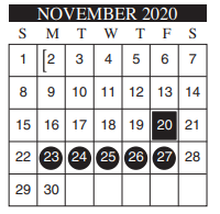 District School Academic Calendar for Bonham Elementary for November 2020