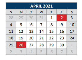 District School Academic Calendar for C T Eddins Elementary for April 2021