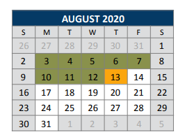 District School Academic Calendar for Naomi Press Elementary School for August 2020