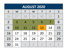 District School Academic Calendar for Finch Elementary for August 2020