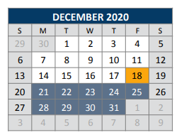 District School Academic Calendar for Jose De Jesus And Maria Luisa Vega for December 2020