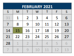 District School Academic Calendar for J J A E P for February 2021